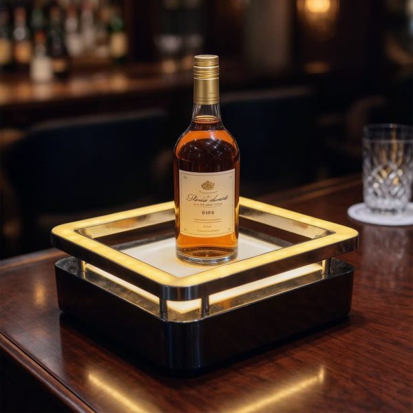 Square Gold LED Wine Stand