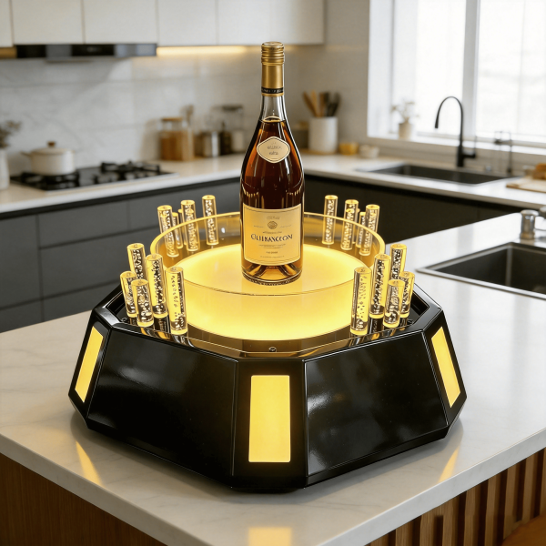 Octagonal LED Wine & Shot Glass Tray